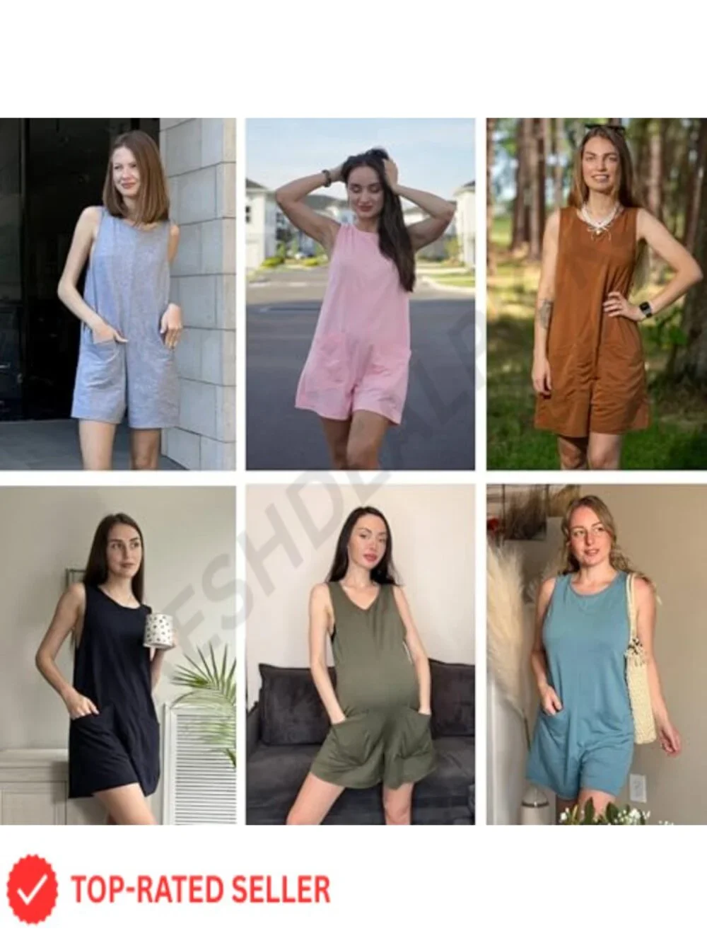 Womens Sleeveless Romper Jumpsuit Casual Overall Shorts with Pocket Low Stretch